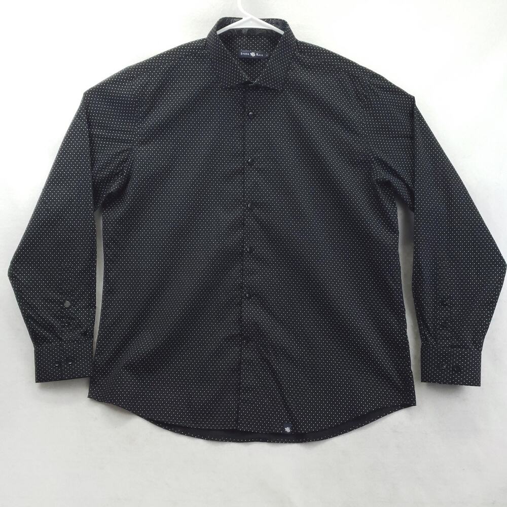 Stone Rose Shirt Mens 6 2XL Black Polka Dot Long Sleeve Button Cotton Casual
